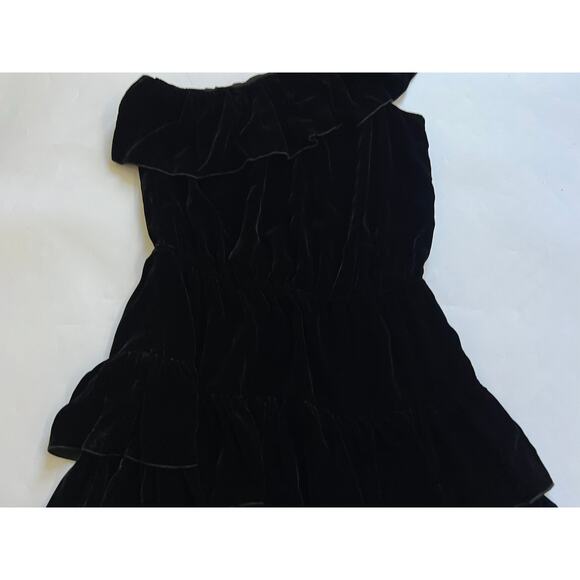 Joie Black Velvet One Shoulder Ruffle Tiered Mini Dress Silk Blend Medium Fairy - Picture 8 of 12